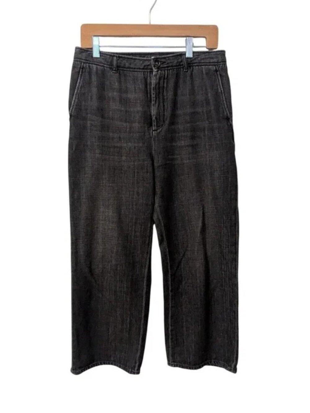 Leon & Harper Wide Leg Patrick PLN Black Faded Canvas High‎ Rise Pants Crop US 8